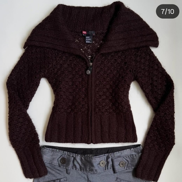 Diesel Sweaters - Vintage 90's Diesel Black Zipup Sweater Mohair Blend Knit Cardigan Size Medium